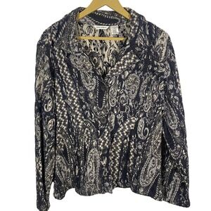 Laura‎ Ashley Women's XL Textured Paisley Mixed Media Blazer Boho Lagenlook